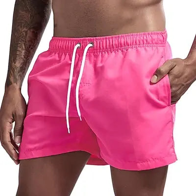 Calção de banho com secagem rápida masculina, respirável, cordão com bolsos, surfe, shorts de praia, verão