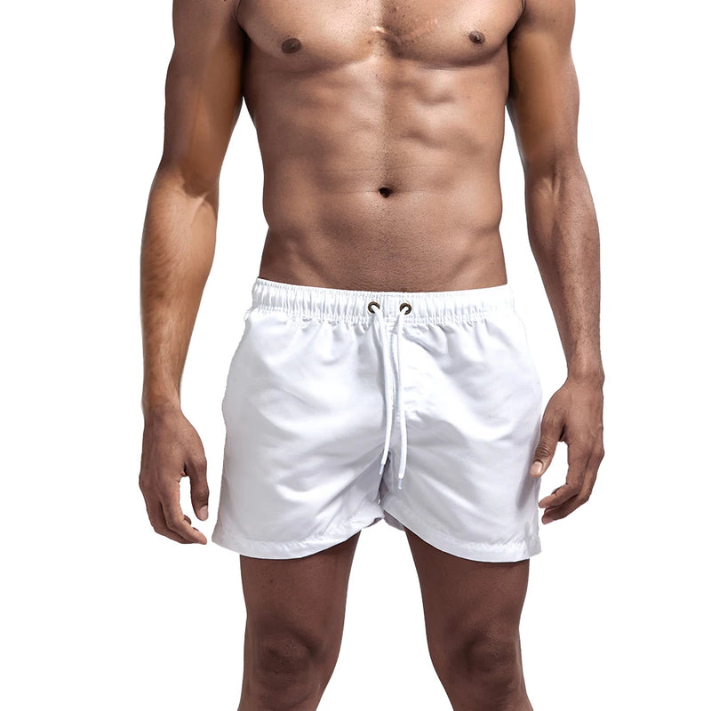 Calção de banho com secagem rápida masculina, respirável, cordão com bolsos, surfe, shorts de praia, verão