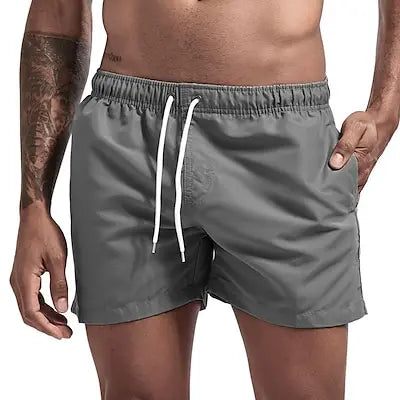 Calção de banho com secagem rápida masculina, respirável, cordão com bolsos, surfe, shorts de praia, verão