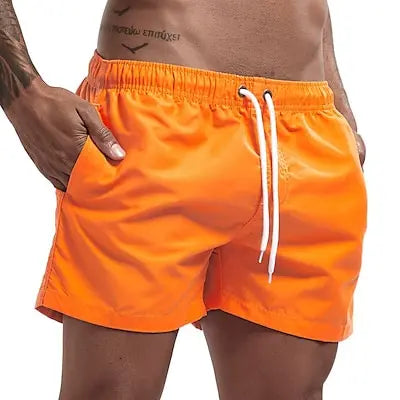 Calção de banho com secagem rápida masculina, respirável, cordão com bolsos, surfe, shorts de praia, verão