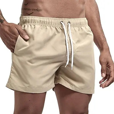 Calção de banho com secagem rápida masculina, respirável, cordão com bolsos, surfe, shorts de praia, verão