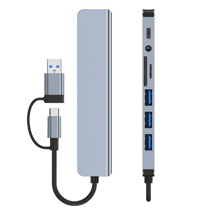 Adaptador USB tipo C para USB OTG para Macbook Pro, 8 em 2, USB 3.0, transmissão de alta velocidade