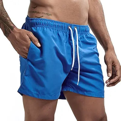 Calção de banho com secagem rápida masculina, respirável, cordão com bolsos, surfe, shorts de praia, verão