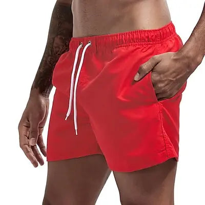 Calção de banho com secagem rápida masculina, respirável, cordão com bolsos, surfe, shorts de praia, verão