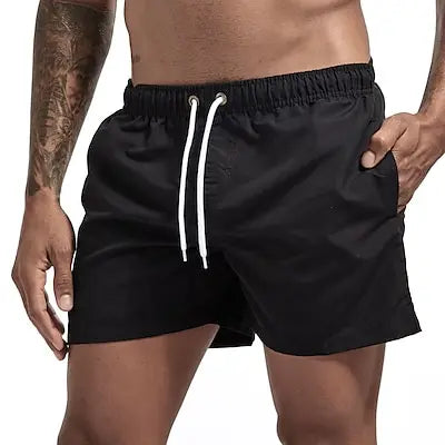 Calção de banho com secagem rápida masculina, respirável, cordão com bolsos, surfe, shorts de praia, verão