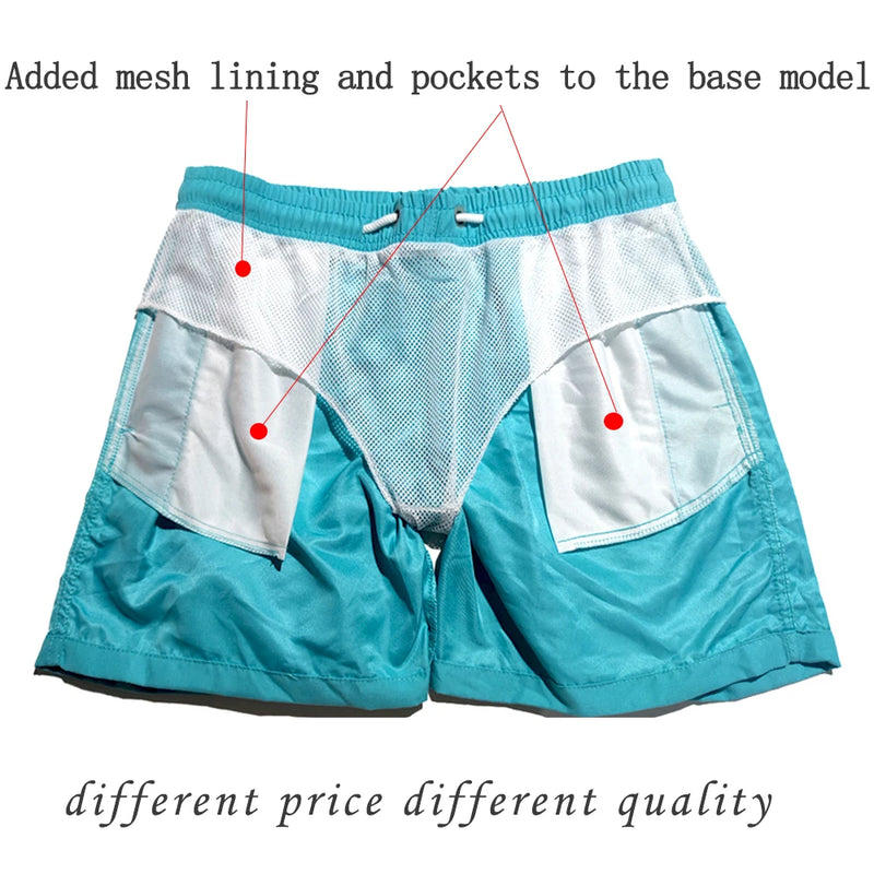 Calção de banho com secagem rápida masculina, respirável, cordão com bolsos, surfe, shorts de praia, verão