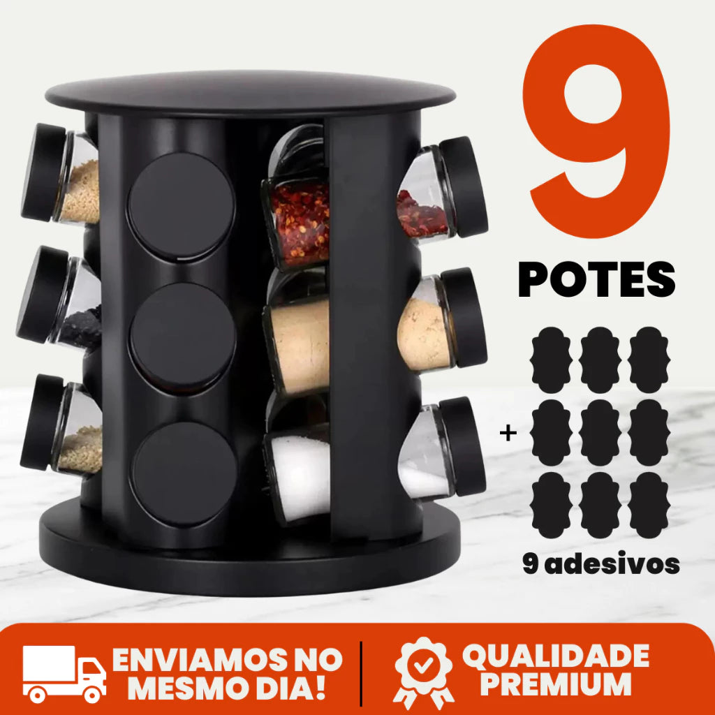 Porta Temperos Giratório 360° com 9 Potes – Acabe com a Bagunça na Sua Cozinha Hoje