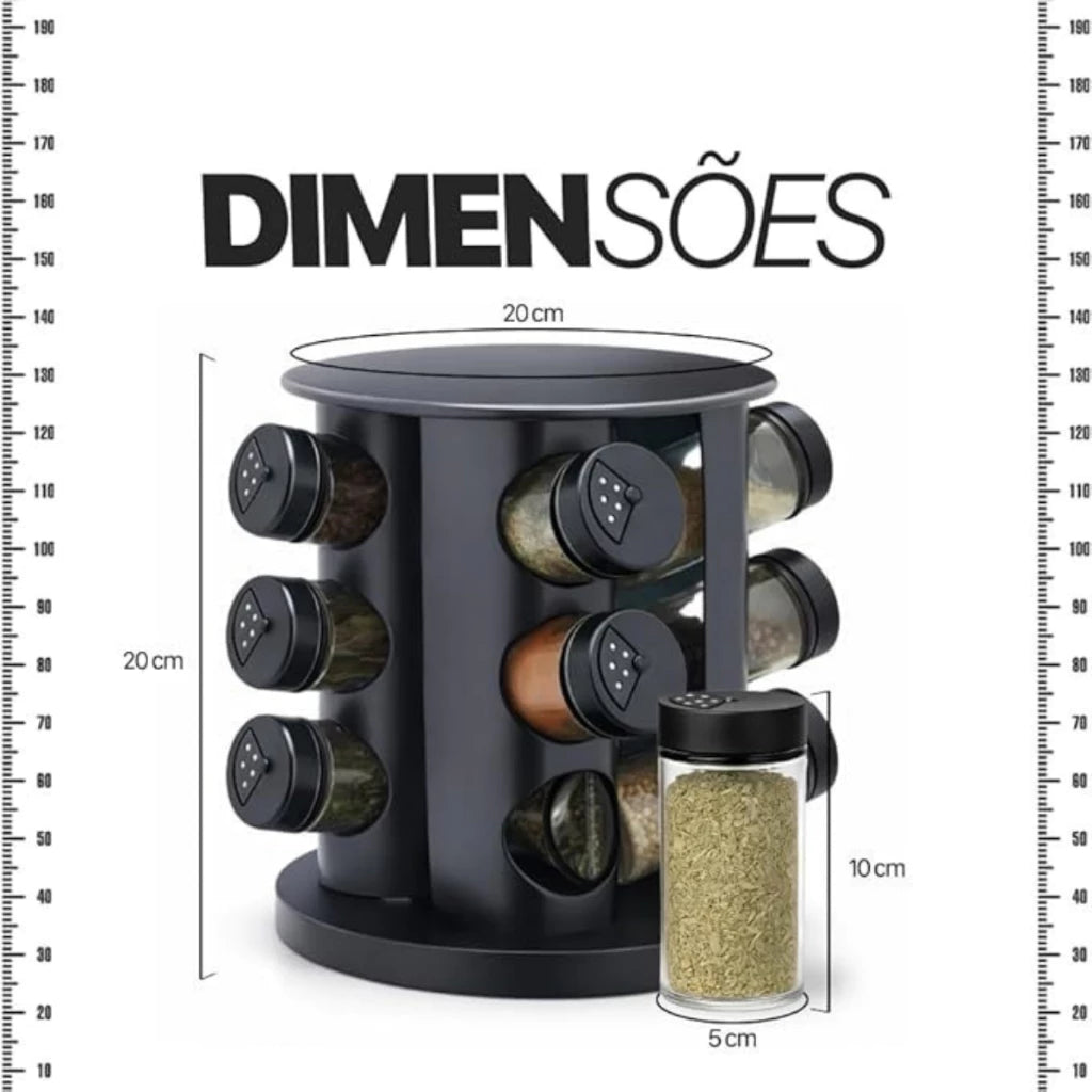 Porta Temperos Giratório 360° com 9 Potes – Acabe com a Bagunça na Sua Cozinha Hoje
