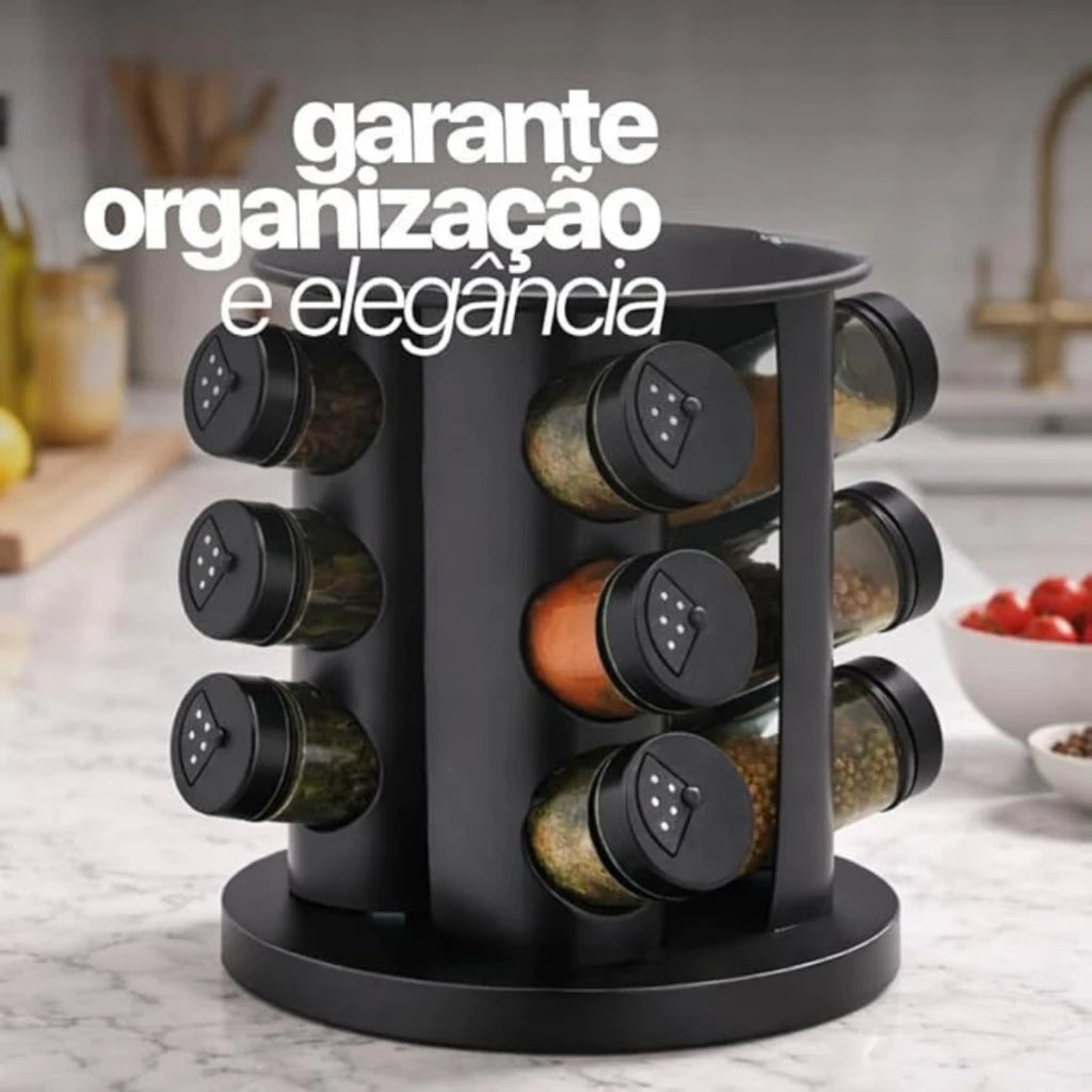Porta Temperos Giratório 360° com 9 Potes – Acabe com a Bagunça na Sua Cozinha Hoje
