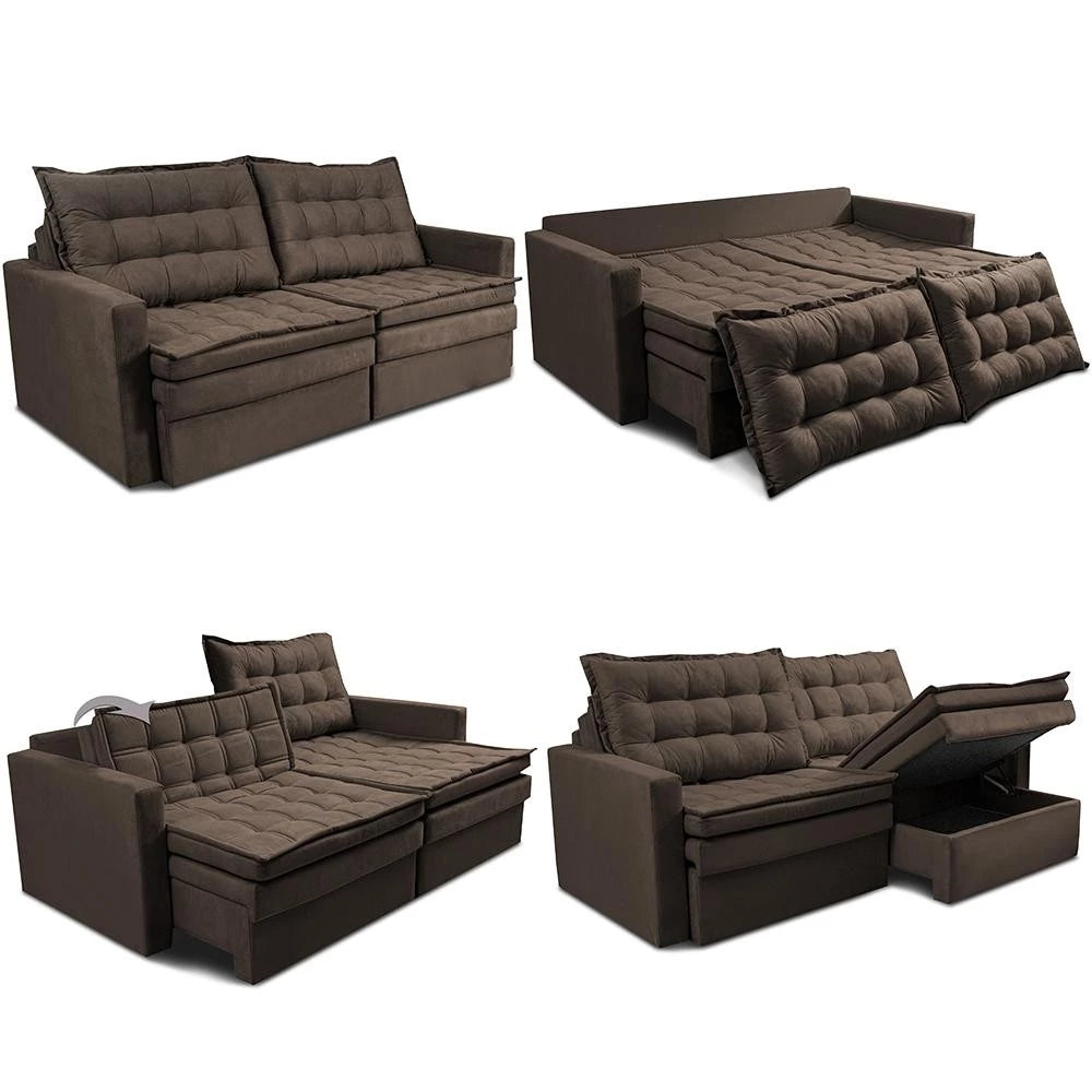Sofá Sem Caixa Retrátil Baú 2,00m Cama inBox Secret Suede Velusoft Café