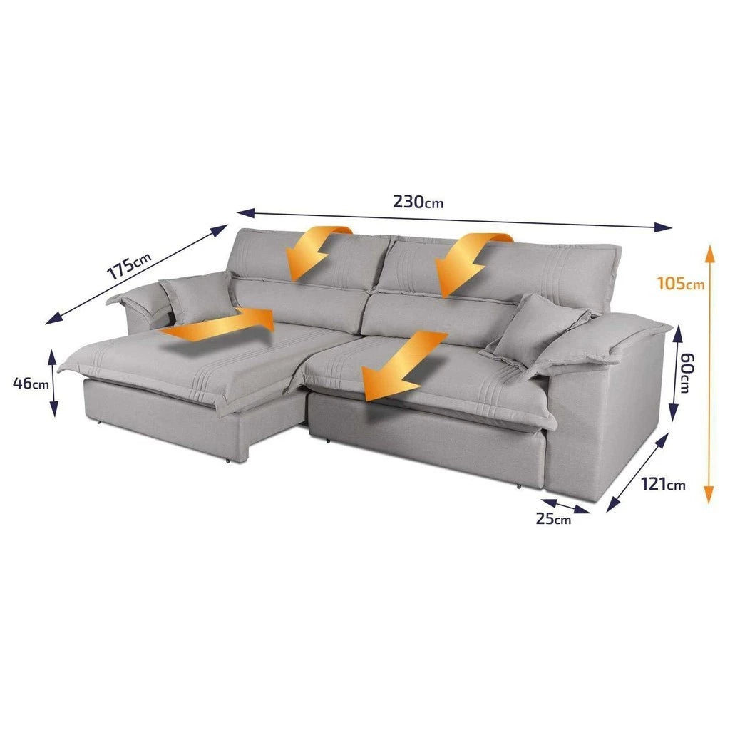 Sofá Retrátil Reclinável 2,30m Nivus Cinza c/ Molas Ensacadas - King House