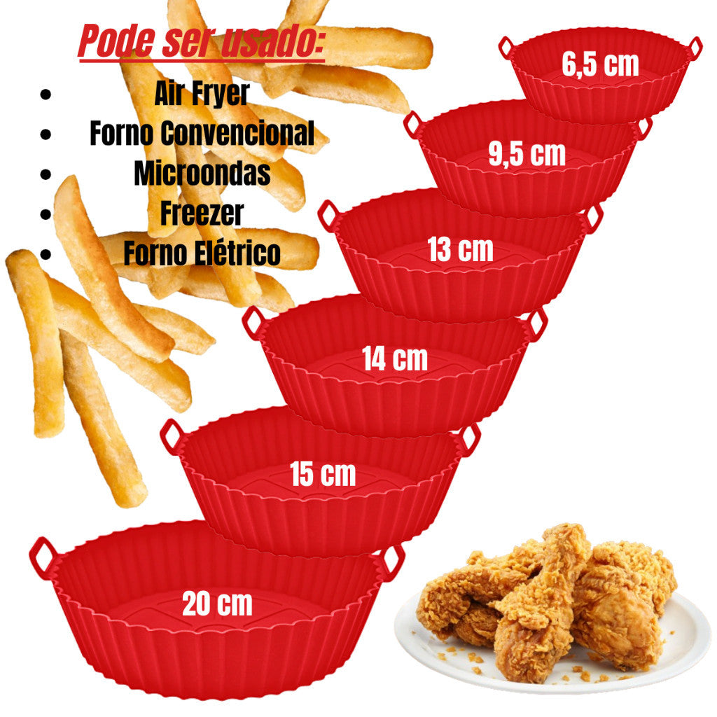 Kit Airfryer Tapete Antiaderente + 6 Formas Silicone Tamanhos Variados Microondas Forno Lavável
