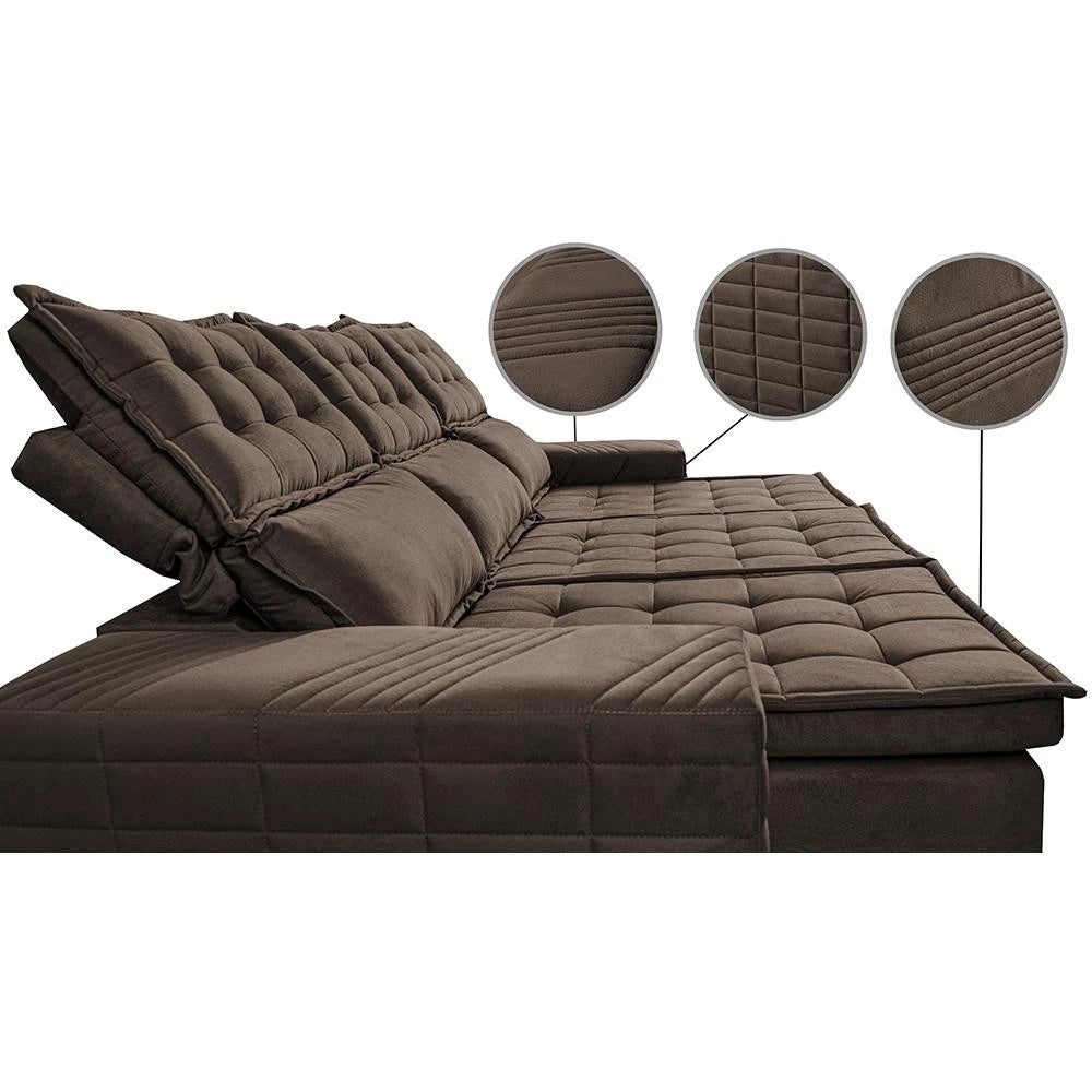 Sofá 3 Lugares Retrátil e Reclinável Cama inBox Senses 2,00m Velusoft Café